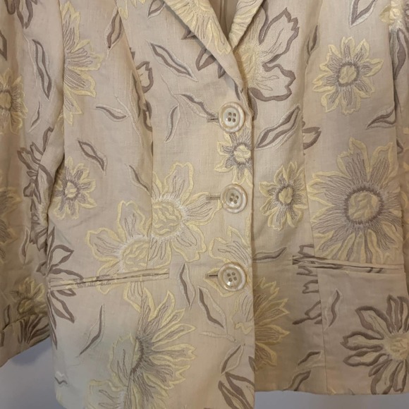 Lafayette 148 100% Linen Jacquard Gold Blazer Jacket 8 - Picture 2 of 7